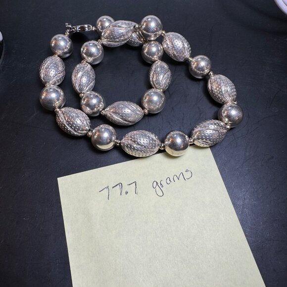 VTG Sterling Silver 925 Textured Beaded Design Necklace Size 16'' Length - Picture 8 of 8
